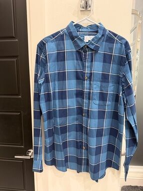 Men's Blue Plaid Button-Down Shirt